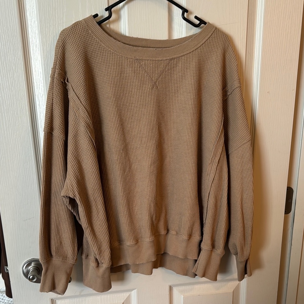 Cozy Tan Waffle Knit Sweater